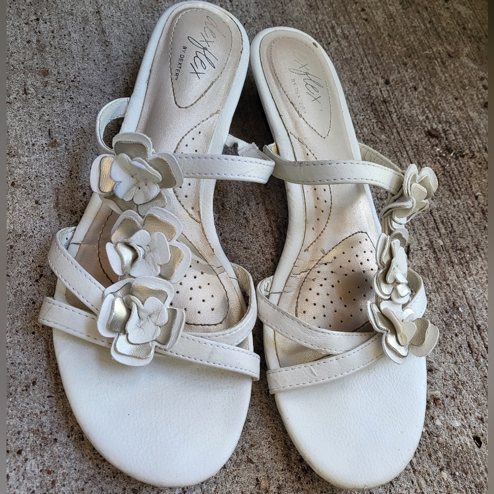 White and gold flower sandals.